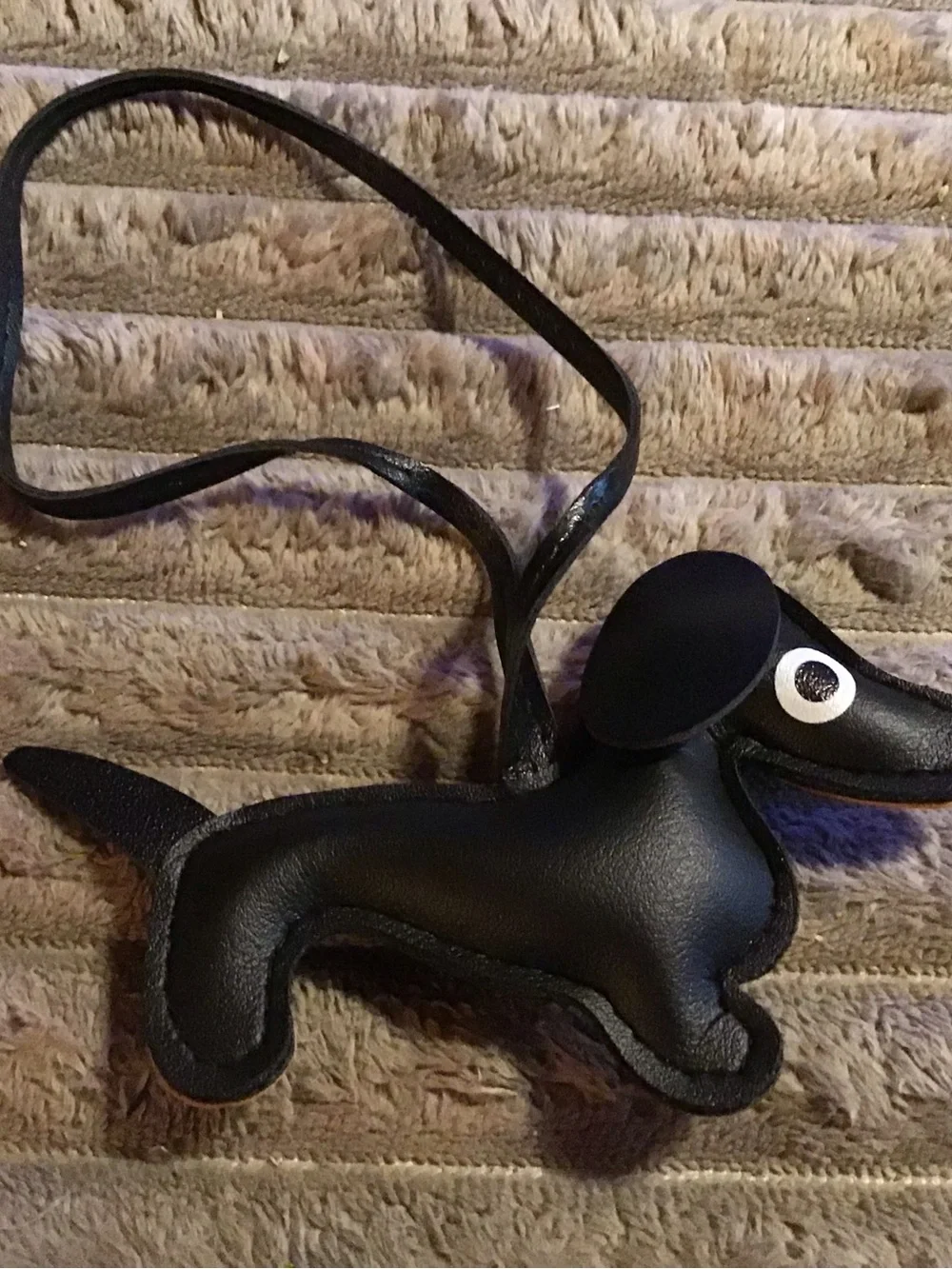 Black Dachshund leather bag charm with Orange Accents